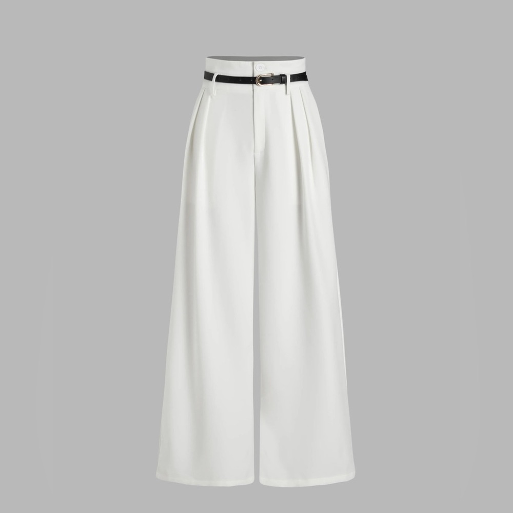 Cider White Pleated Wide Leg Trouser - L